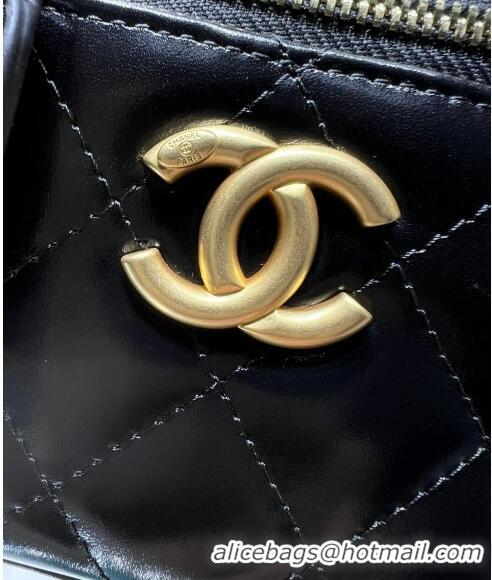 Modern Classic Chanel Shiny Calfskin Mini Clutch with Chain and Gold-Tone Balls AP2292 Black 2024