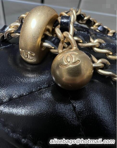 Modern Classic Chanel Shiny Calfskin Mini Clutch with Chain and Gold-Tone Balls AP2292 Black 2024