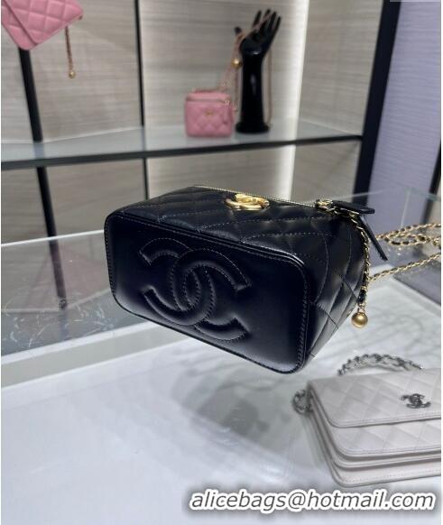 Market Sells Chanel Shiny Calfskin Clutch with Chain and Metal-Tone Ball AP3651 Black 2024