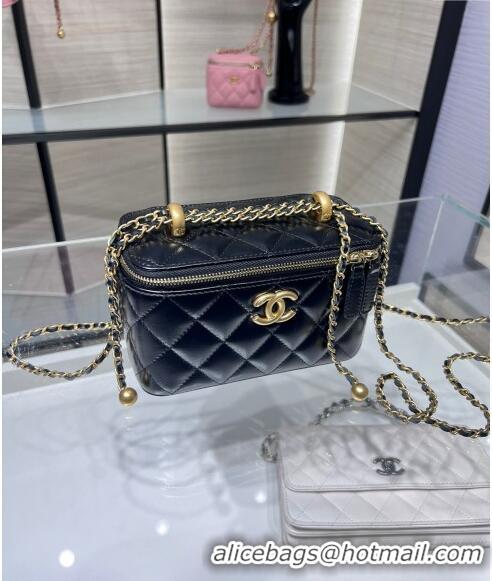 Market Sells Chanel Shiny Calfskin Clutch with Chain and Metal-Tone Ball AP3651 Black 2024