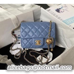 Best Price Chanel Lambskin Mini Square Flap Bag with Gold-Tone Metal Ball AS1786 Blue 2024