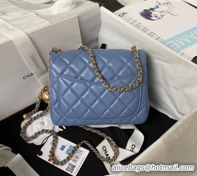 Best Price Chanel Lambskin Mini Square Flap Bag with Gold-Tone Metal Ball AS1786 Blue 2024