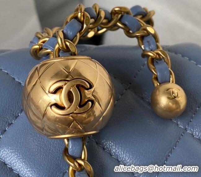 Best Price Chanel Lambskin Mini Square Flap Bag with Gold-Tone Metal Ball AS1786 Blue 2024