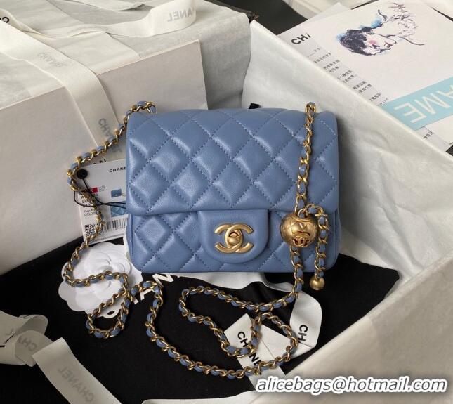 Best Price Chanel Lambskin Mini Square Flap Bag with Gold-Tone Metal Ball AS1786 Blue 2024