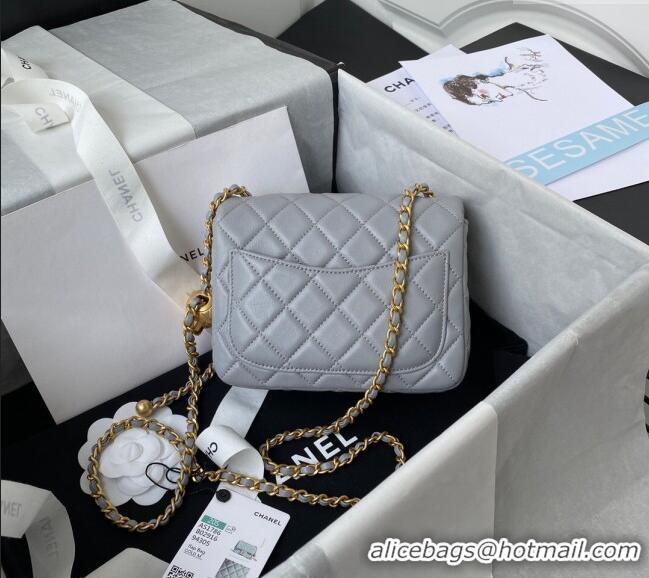 Hot Style Chanel Lambskin Mini Square Flap Bag with Gold-Tone Metal Ball AS1786 Light Grey 2024