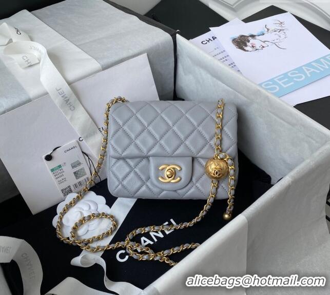 Hot Style Chanel Lambskin Mini Square Flap Bag with Gold-Tone Metal Ball AS1786 Light Grey 2024