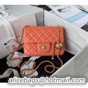 Luxury Classic Chanel Lambskin Mini Square Flap Bag with Gold-Tone Metal Ball AS1786 Orange 2024