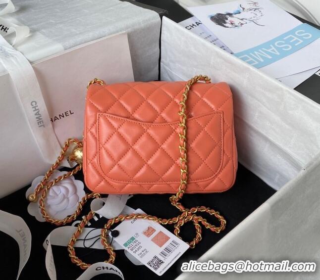 Luxury Classic Chanel Lambskin Mini Square Flap Bag with Gold-Tone Metal Ball AS1786 Orange 2024