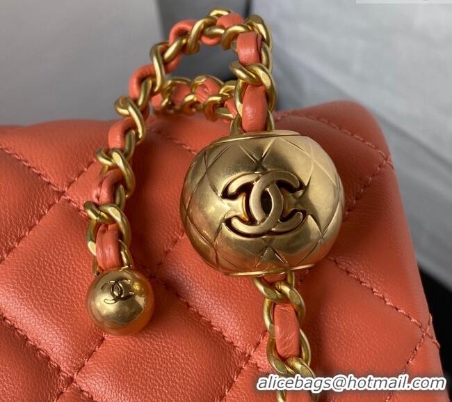 Luxury Classic Chanel Lambskin Mini Square Flap Bag with Gold-Tone Metal Ball AS1786 Orange 2024