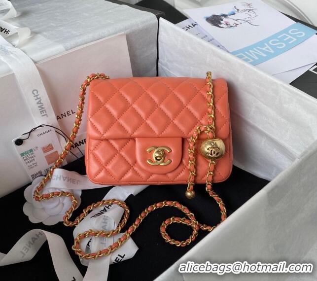 Luxury Classic Chanel Lambskin Mini Square Flap Bag with Gold-Tone Metal Ball AS1786 Orange 2024