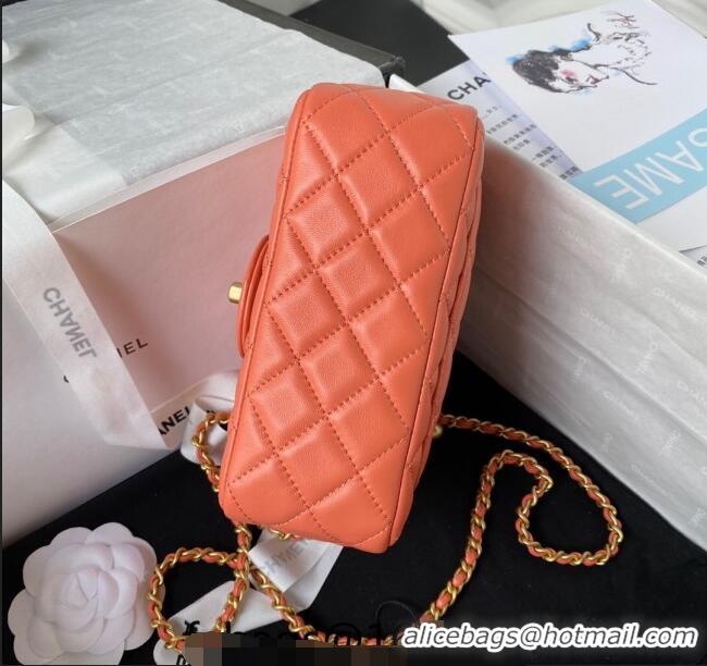 Luxury Classic Chanel Lambskin Mini Square Flap Bag with Gold-Tone Metal Ball AS1786 Orange 2024