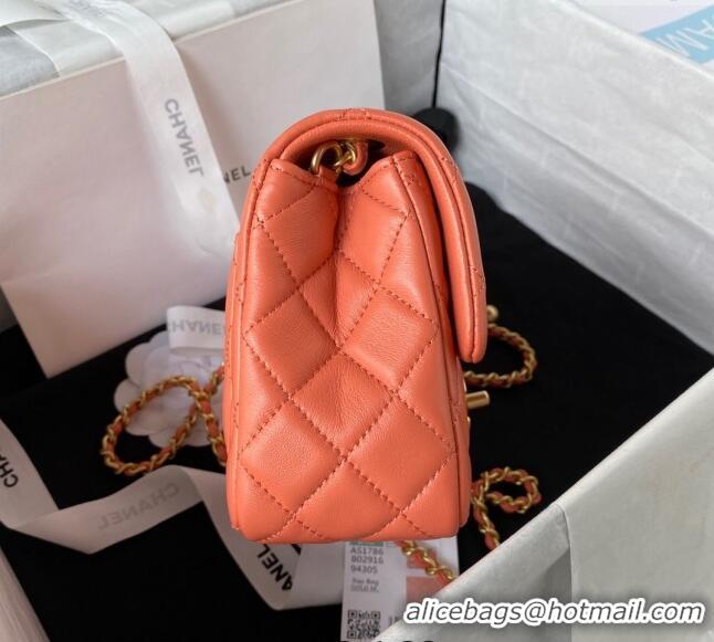 Luxury Classic Chanel Lambskin Mini Square Flap Bag with Gold-Tone Metal Ball AS1786 Orange 2024