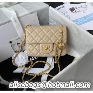 Inexpensive Chanel Lambskin Mini Square Flap Bag with Gold-Tone Metal Ball AS1786 Beige 2024