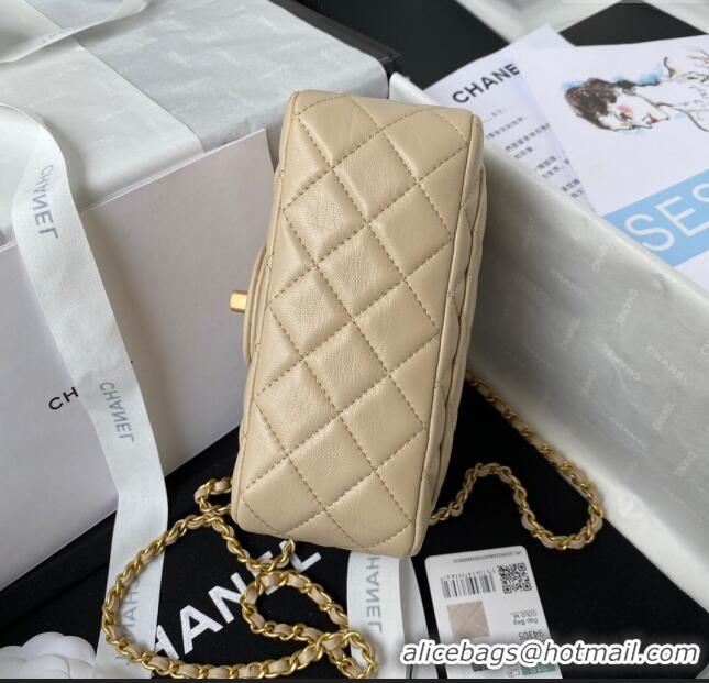 Inexpensive Chanel Lambskin Mini Square Flap Bag with Gold-Tone Metal Ball AS1786 Beige 2024