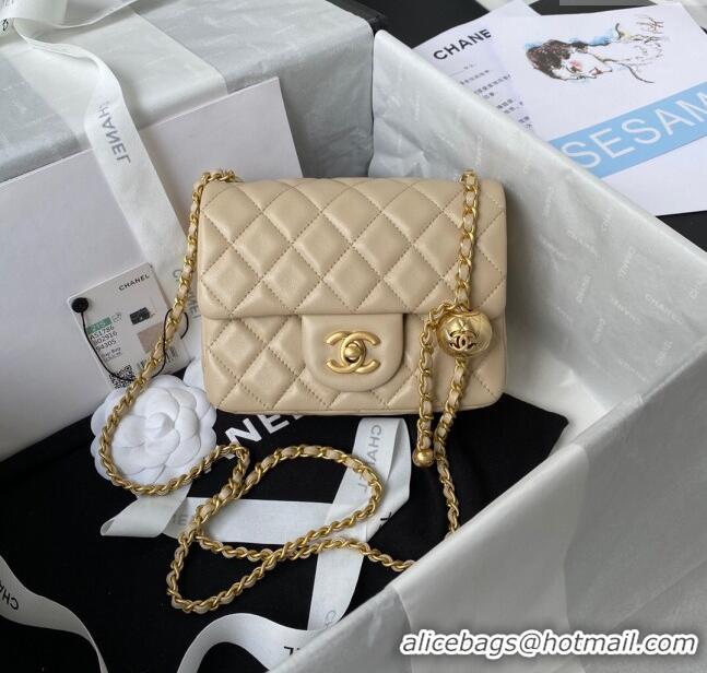 Inexpensive Chanel Lambskin Mini Square Flap Bag with Gold-Tone Metal Ball AS1786 Beige 2024