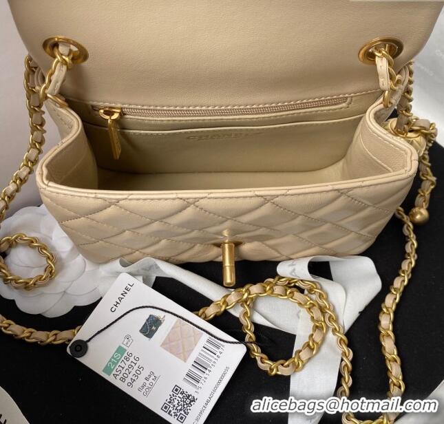 Inexpensive Chanel Lambskin Mini Square Flap Bag with Gold-Tone Metal Ball AS1786 Beige 2024