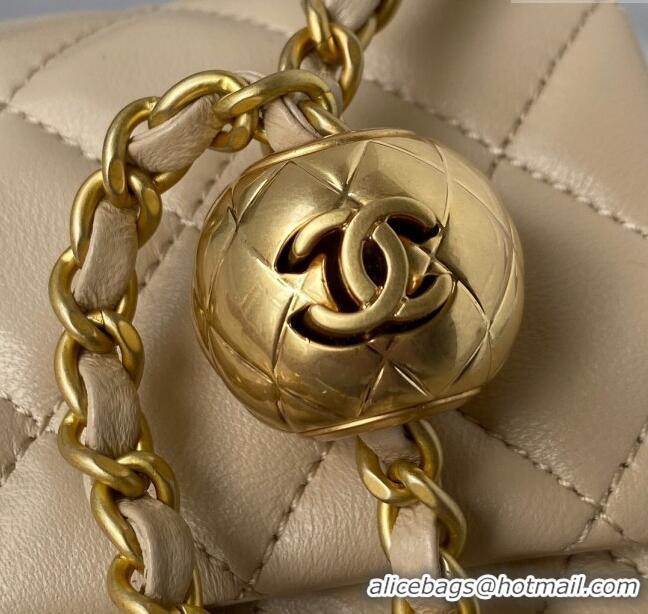 Inexpensive Chanel Lambskin Mini Square Flap Bag with Gold-Tone Metal Ball AS1786 Beige 2024