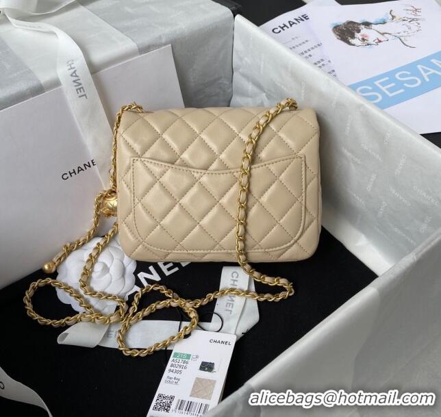 Inexpensive Chanel Lambskin Mini Square Flap Bag with Gold-Tone Metal Ball AS1786 Beige 2024