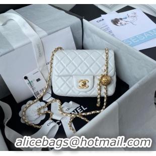 Sophisticated Chanel Lambskin Mini Square Flap Bag with Gold-Tone Metal Ball AS1786 White 2024