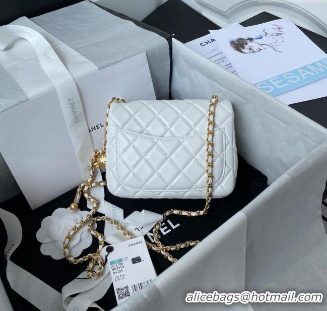 Sophisticated Chanel Lambskin Mini Square Flap Bag with Gold-Tone Metal Ball AS1786 White 2024