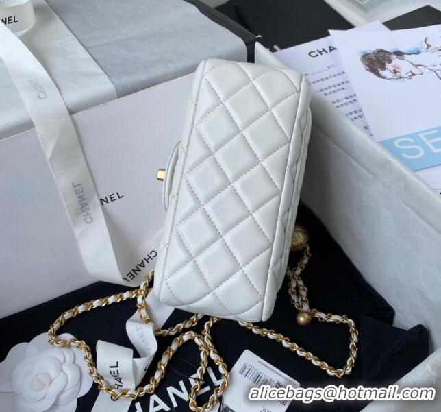 Sophisticated Chanel Lambskin Mini Square Flap Bag with Gold-Tone Metal Ball AS1786 White 2024