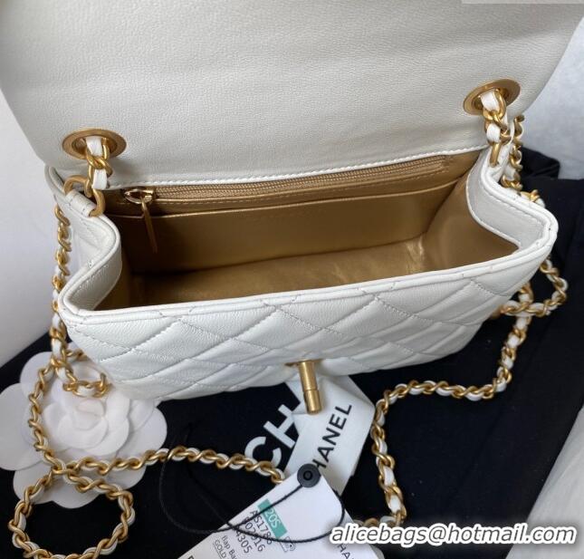 Sophisticated Chanel Lambskin Mini Square Flap Bag with Gold-Tone Metal Ball AS1786 White 2024