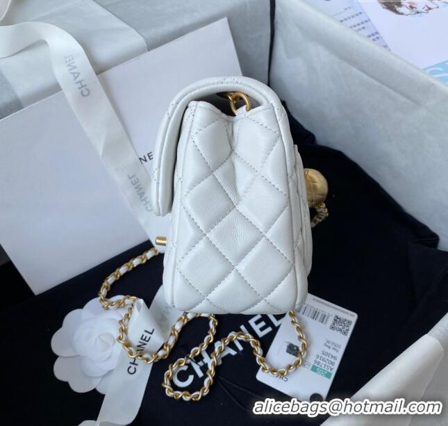 Sophisticated Chanel Lambskin Mini Square Flap Bag with Gold-Tone Metal Ball AS1786 White 2024