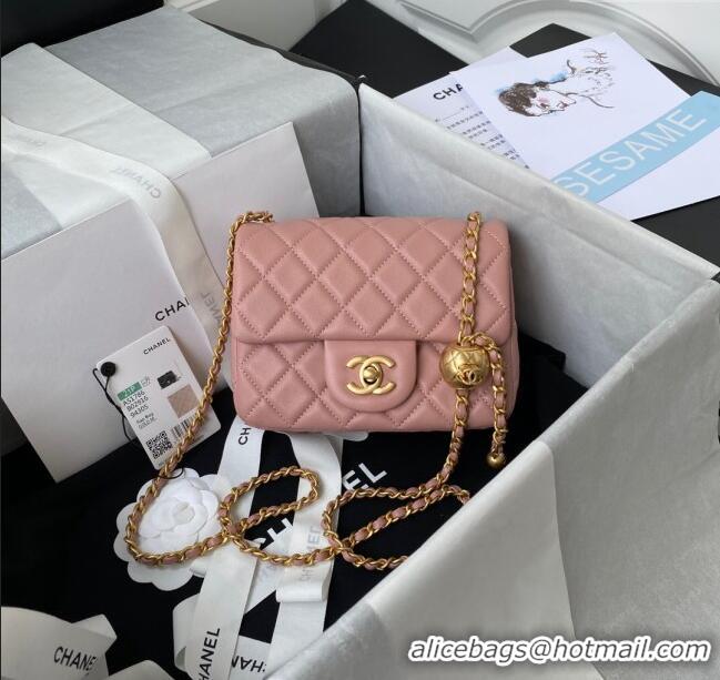 Top Quality Chanel Lambskin Mini Square Flap Bag with Gold-Tone Metal Ball AS1786 Pink 2024