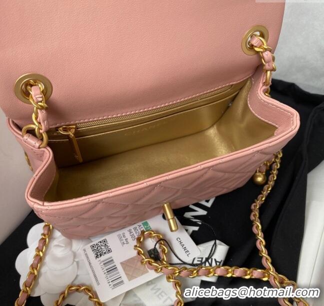 Top Quality Chanel Lambskin Mini Square Flap Bag with Gold-Tone Metal Ball AS1786 Pink 2024