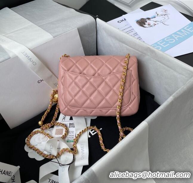 Top Quality Chanel Lambskin Mini Square Flap Bag with Gold-Tone Metal Ball AS1786 Pink 2024