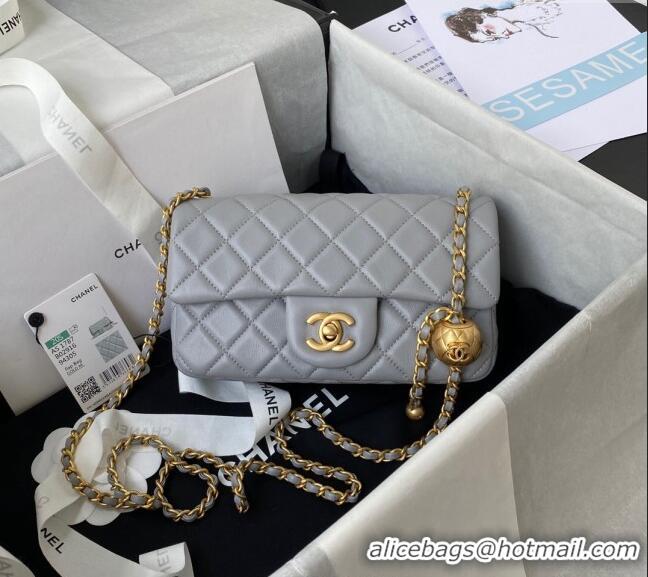 Grade Fashion Chanel Lambskin Small Flap Bag with Gold-Tone Metal Ball AS1787 Grey 2024