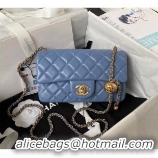 Modern Classic Chanel Lambskin Small Flap Bag with Gold-Tone Metal Ball AS1787 Blue 2024