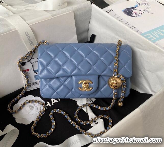 Modern Classic Chanel Lambskin Small Flap Bag with Gold-Tone Metal Ball AS1787 Blue 2024