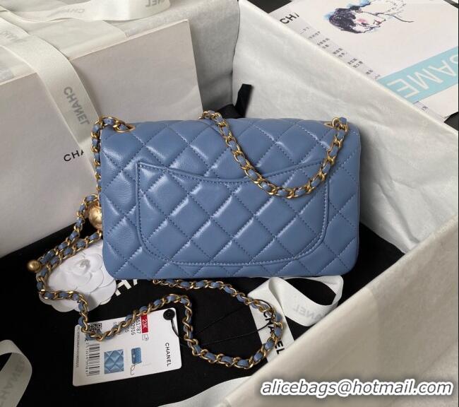 Modern Classic Chanel Lambskin Small Flap Bag with Gold-Tone Metal Ball AS1787 Blue 2024