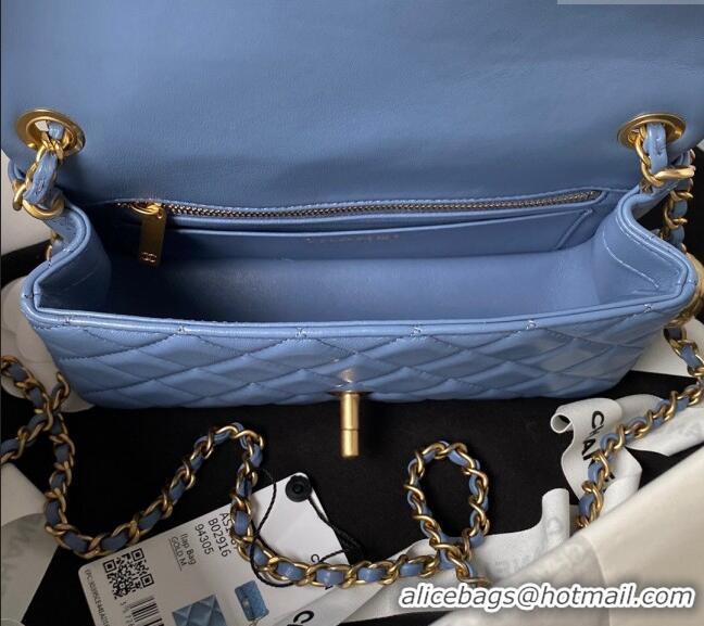 Modern Classic Chanel Lambskin Small Flap Bag with Gold-Tone Metal Ball AS1787 Blue 2024