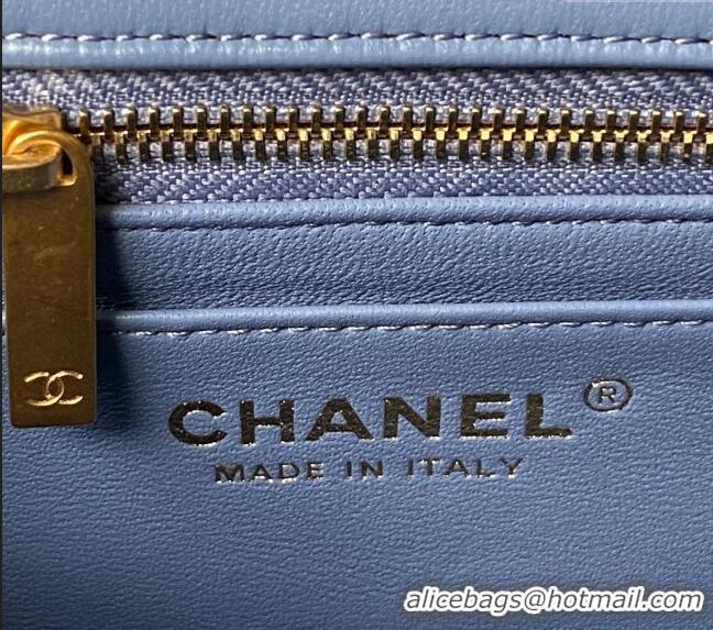 Modern Classic Chanel Lambskin Small Flap Bag with Gold-Tone Metal Ball AS1787 Blue 2024