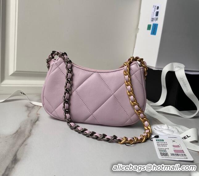 Fashion Luxury Chanel 19 Calfskin Clutch with Short Chain AP3763 Light Purple 2024