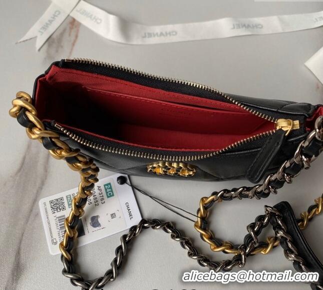 Spot Bulk Chanel 19 Calfskin Clutch with Long Chain AP3763 Black 2024