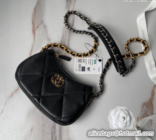 Spot Bulk Chanel 19 Calfskin Clutch with Long Chain AP3763 Black 2024