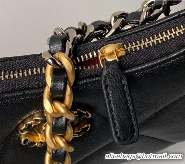 Spot Bulk Chanel 19 Calfskin Clutch with Long Chain AP3763 Black 2024