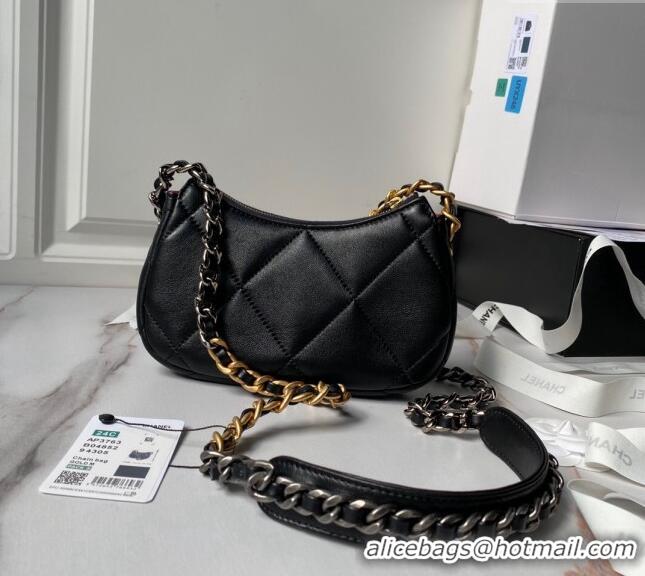 Spot Bulk Chanel 19 Calfskin Clutch with Long Chain AP3763 Black 2024