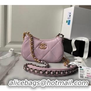 Top Quality Chanel 19 Calfskin Clutch with Long Chain AP3763 Light Purple 2024