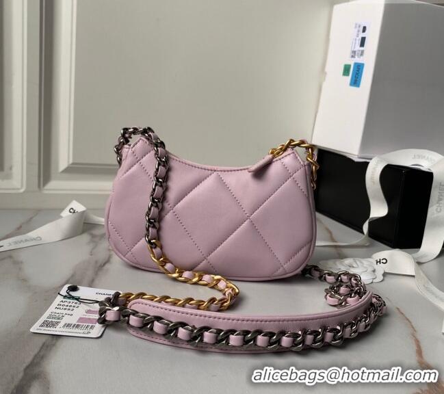 Top Quality Chanel 19 Calfskin Clutch with Long Chain AP3763 Light Purple 2024