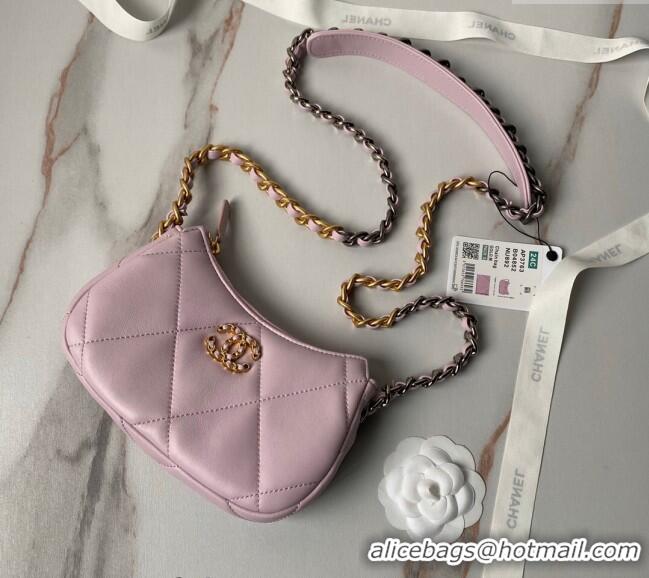 Top Quality Chanel 19 Calfskin Clutch with Long Chain AP3763 Light Purple 2024