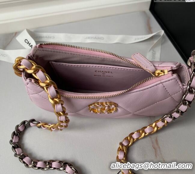 Top Quality Chanel 19 Calfskin Clutch with Long Chain AP3763 Light Purple 2024