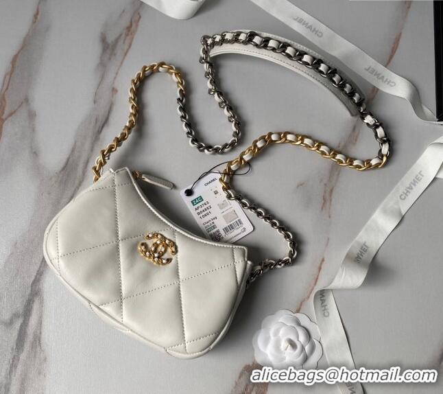 Wholesale Best Chanel 19 Calfskin Clutch with Long Chain AP3763 White 2024