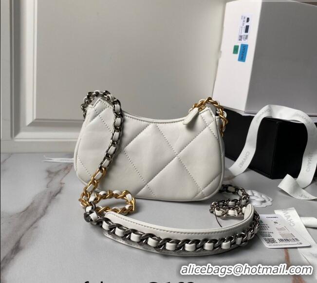 Wholesale Best Chanel 19 Calfskin Clutch with Long Chain AP3763 White 2024