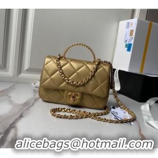 New Release Creation Chanel Calfskin Mini Flap bag with Chain Top Handle AS4848 Gold 2024