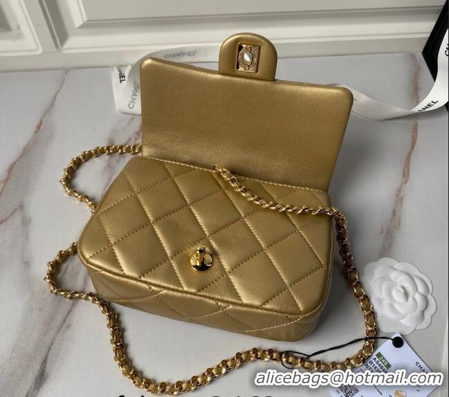 New Release Creation Chanel Calfskin Mini Flap bag with Chain Top Handle AS4848 Gold 2024