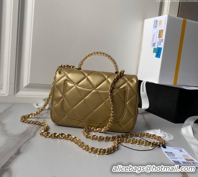 New Release Creation Chanel Calfskin Mini Flap bag with Chain Top Handle AS4848 Gold 2024